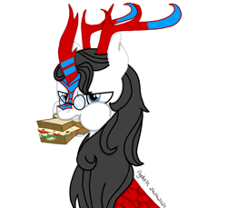 Size: 3979x3650 | Tagged: safe, artist:agdapl, derpibooru import, kirin, base used, crossover, eating, food, glasses, high res, horn, kirin-ified, male, medic, sandwich, signature, solo, species swap, team fortress 2