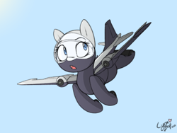 Size: 1200x900 | Tagged: safe, artist:lyrabop, oc, oc only, original species, plane pony, pony, english electric canberra, female, flying, open mouth, plane, signature, sky, solo