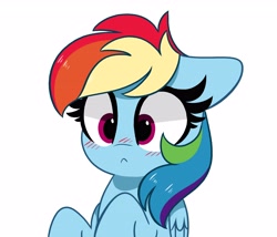 Size: 4096x3514 | Tagged: safe, artist:kittyrosie, derpibooru import, rainbow dash, pegasus, pony, :<, :c, blushing, bust, cute, dashabetes, ears, female, floppy ears, frown, high res, looking at you, mare, simple background, solo, white background, wide eyes