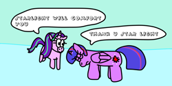 Size: 1438x723 | Tagged: artist needed, safe, derpibooru import, starlight glimmer, twilight sparkle, pony, unicorn, 1000 hours in ms paint, dialogue, shitposting