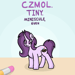 Size: 482x482 | Tagged: safe, artist:czu, derpibooru import, oc, oc only, oc:czupone, pony, micro, pencil, smol, tiny, tiny ponies