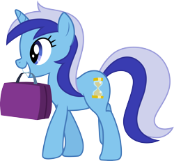 Size: 3243x3000 | Tagged: safe, artist:cloudyglow, derpibooru import, minuette, pony, unicorn, games ponies play, female, luggage, mare, mouth hold, simple background, solo, transparent background, vector