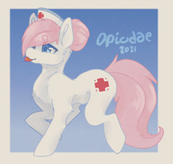 Size: 1280x1216 | Tagged: safe, artist:opiodae, derpibooru import, nurse redheart, earth pony, pony, :p, chest fluff, cute, female, hat, heartabetes, mare, nurse hat, solo, tongue, tongue out