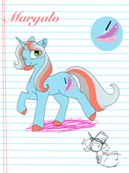 Size: 1280x1707 | Tagged: safe, artist:doodletheexpoodle, derpibooru import, oc, oc only, oc:margalo lulamoon, pony, unicorn, colored hooves, female, mare, offspring, one eye closed, parent:flim, parent:trixie, parents:flixie, wink