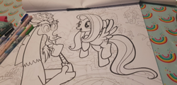 Size: 720x345 | Tagged: safe, derpibooru import, discord, fluttershy, draconequus, pegasus, pony, coloring, coloring book, coloring page, female, irl, male, mare, photo, rainbow