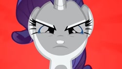 Size: 857x482 | Tagged: safe, derpibooru import, edit, edited screencap, screencap, rarity, sisterhooves social, angry, cropped, cute, looking at you, madorable