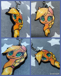 Size: 2257x2841 | Tagged: safe, artist:megabait, derpibooru import, applejack, earth pony, pony, craft, female, handmade, high res, mare, solo, wood, woodenkeychain