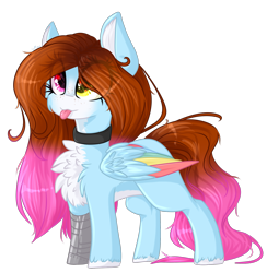 Size: 1768x1813 | Tagged: safe, artist:mediasmile666, derpibooru import, oc, oc only, pegasus, :p, chest fluff, choker, colored wings, heterochromia, simple background, tongue, tongue out, transparent background, wings