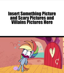 Size: 1286x1465 | Tagged: safe, derpibooru import, rainbow dash, my little pony: pony life, unboxing day, meme template, scaredy dash, screaming