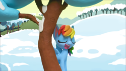 Size: 1920x1080 | Tagged: safe, derpibooru import, screencap, rainbow dash, pony, ice and slice, my little pony: stop motion short, solo, stop motion, tree