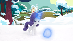 Size: 1920x1080 | Tagged: safe, derpibooru import, screencap, rarity, pony, my little pony: stop motion short, snowball fight (short), magic, snow, snowball, solo, stop motion