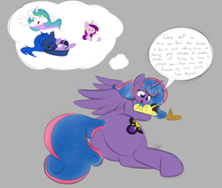 Size: 2788x2362 | Tagged: safe, artist:taurson, derpibooru import, princess cadance, princess celestia, princess luna, twilight sparkle, twilight sparkle (alicorn), oc, oc:queen galaxia, oc:tommy the human, alicorn, pony, adorable face, alicorn oc, alicorn princess, butt, child, colt, commissioner:bigonionbean, cute, cutie mark, dialogue, dream, ethereal mane, ethereal tail, extra thicc, female, flank, fusion, fusion:queen galaxia, high res, horn, hug, hugging a pony, large butt, loving embrace, loving gaze, lying down, magic, male, mare, mother and child, mother and son, parent and child, passed out, plot, puffy cheeks, royalty, sleeping, speech bubble, thicc ass, thought bubble, wings, writer:bigonionbean