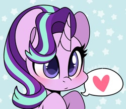 Size: 1500x1298 | Tagged: safe, artist:sakukitty, derpibooru import, starlight glimmer, pony, unicorn, blushing, cute, female, glimmerbetes, heart, looking at you, mare, simple background, solo