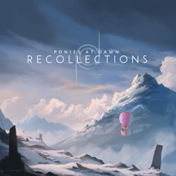 Size: 1500x1500 | Tagged: safe, artist:shamanguli, derpibooru import, pony, album cover, cloud, hot air balloon, mountain, ponies at dawn, ruins, solo