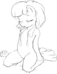 Size: 429x559 | Tagged: safe, artist:stratodraw, derpibooru import, coco pommel, earth pony, semi-anthro, adorasexy, cocobetes, cute, eyes closed, female, grayscale, kneeling, lineart, mare, monochrome, sexy, solo