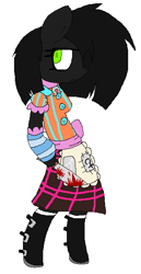 Size: 338x654 | Tagged: safe, artist:dramaostrich, derpibooru import, oc, oc:rainbow death, anthro, pony, alice:madness returns, alternate color palette, blood, bloody knife, clothes, dress, female, footwear, green eyes, knife, simple background, solo, white background