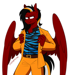 Size: 784x848 | Tagged: safe, artist:redxbacon, derpibooru import, oc, oc:margon, anthro, pegasus, clothes, simple background, suit