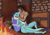 Size: 3508x2480 | Tagged: safe, artist:reminic, derpibooru import, princess ember, oc, dragon, human, canon x oc, commission, dragoness, female, fire, fireplace, high res, human on dragon action, interspecies, kissing, shipping, sword, weapon, wholesome