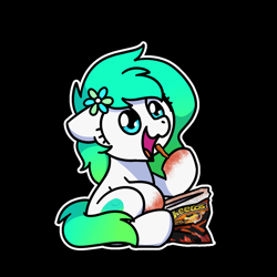 Size: 1000x1000 | Tagged: safe, artist:sugar morning, part of a set, oc, oc only, oc:gumdrop, earth pony, pony, animated, cheeto dust, cheetos, chibi, cute, daaaaaaaaaaaw, eating, female, flamin' hot cheetos, food, gif at source, mare, ocbetes, simple background, sitting, solo, sugar morning's snacc and drincc, transparent background