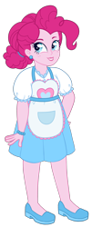 Size: 1062x2617 | Tagged: safe, artist:whalepornoz, derpibooru import, pinkie pie, equestria girls, apron, chubby, clothes, ear piercing, earring, hair bun, jewelry, lipstick, older, older pinkie pie, piercing, simple background, solo, transparent background