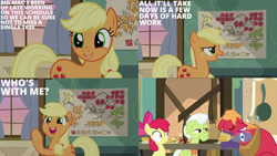 Size: 1280x720 | Tagged: safe, derpibooru import, edit, edited screencap, editor:quoterific, screencap, apple bloom, applejack, big macintosh, granny smith, earth pony, pony, going to seed, cute, eyes closed, female, filly, food, jackabetes, male, mare, missing accessory, pancakes, stallion