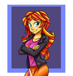 Size: 1158x1200 | Tagged: safe, artist:redahfuhrerking, derpibooru import, sunset shimmer, equestria girls, crossed arms, female, smiling, solo