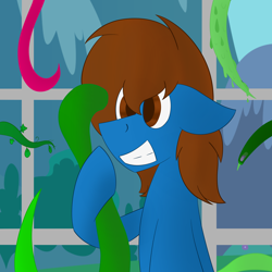 Size: 2000x1999 | Tagged: safe, artist:derpy_the_duck, derpibooru import, oc, oc:derp, earth pony, hugging a tentacle, solo, tentacles