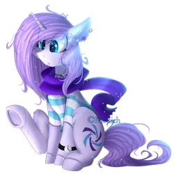 Size: 2449x2448 | Tagged: safe, artist:mediasmile666, derpibooru import, oc, oc only, pony, unicorn, clothes, ear piercing, female, mare, piercing, scarf, simple background, sitting, solo, transparent background, underhoof, watch, wristwatch