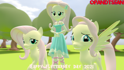 Size: 3840x2160 | Tagged: safe, artist:optimussparkle, derpibooru import, fluttershy, pegasus, pony, equestria girls, equestria girls series, 3d, fluttershy day, geode of fauna, human ponidox, magical geodes, older, older fluttershy, self ponidox, source filmmaker, time paradox, triality