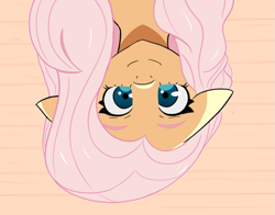 Size: 2325x1823 | Tagged: safe, artist:artiks, derpibooru import, fluttershy, pony, cute, female, flutternurse, looking at you, mare, shyabetes, solo, upside down