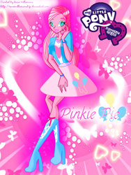 Size: 1200x1600 | Tagged: safe, artist:ravenvillanuevat2p, derpibooru import, pinkie pie, human, equestria girls, bracelet, clothes, crossover, cutie mark, high heels, humanized, jewelry, shoes, style emulation, winx, winx club, winxified