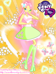 Size: 1200x1600 | Tagged: safe, artist:ravenvillanuevat2p, derpibooru import, fluttershy, human, equestria girls, clothes, crossover, cutie mark, equestria girls logo, hairpin, hand on face, high heels, humanized, shoes, style emulation, winx, winx club, winxified