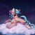 Size: 2000x2000 | Tagged: safe, artist:inowiseei, derpibooru import, oc, oc only, oc:jeppesen, pegasus, pony, behaving like a bird, braid, braided tail, chest fluff, cloud, commission, cute, ear fluff, ears, feather, female, flower, flower in hair, grooming, lying down, lying on a cloud, mare, multicolored hair, night, night sky, pegasus oc, preening, prone, sky, solo, stars, twin braids, wing noms, wings