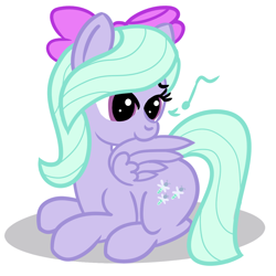 Size: 1200x1200 | Tagged: safe, artist:dafiltafish, derpibooru import, flitter, pegasus, bow, female, grooming, mare, music notes, preening, simple background, solo, white background