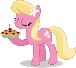 Size: 10092x8982 | Tagged: safe, artist:thatusualguy06, derpibooru import, lily, lily valley, earth pony, pony, the big mac question, .svg available, absurd resolution, cherry, cherry pie (food), eyes closed, female, food, mare, pie, simple background, solo, transparent background, vector