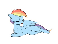 Size: 600x450 | Tagged: safe, artist:captainpudgemuffin, color edit, derpibooru import, edit, edited edit, editor:dashiswaifu69, rainbow dash, pegasus, pony, captainpudgemuffin is trying to murder us, colored, cute, dashabetes, eyes closed, female, grooming, licking, licking wings, lying down, mare, missing cutie mark, mlem, on side, preening, prone, silly, simple background, solo, spread wings, tongue, tongue out, white background, wings