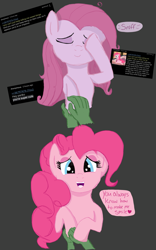 Size: 2159x3470 | Tagged: safe, artist:legendoflink, derpibooru import, pinkie pie, oc, oc:anon, human, pony, /mlp/, 4chan, cheering up, crying, cute, diapinkes, happy, holding hands, holding hooves, motivational, pinkamena diane pie, text