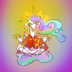 Size: 4000x4000 | Tagged: safe, artist:alumx, derpibooru import, princess celestia, pony, clothes, enlightenment, eyes closed, robe, solo, zen