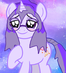 Size: 802x887 | Tagged: safe, artist:amgiwolf, artist:mellow91, derpibooru import, oc, oc:glass sight, pony, unicorn, blushing, cute, female, glasses, hoof on chest, in love, mare, ocbetes, smiling, solo