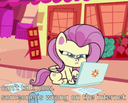 Size: 418x337 | Tagged: safe, derpibooru import, edit, edited screencap, screencap, fluttershy, pegasus, pony, my little pony: pony life, the crystal capturing contraption, spoiler:pony life s02e02, animated, bag, computer, cropped, female, gif, laptop computer, mare, narrowed eyes, paper, reaction image, sitting, solo, typing, wings