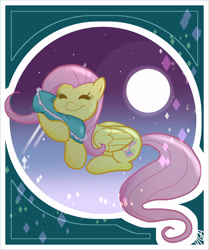 Size: 3808x4550 | Tagged: safe, artist:vigasartroom, derpibooru import, part of a set, fluttershy, pegasus, pony, cute, eyes closed, female, full moon, high res, mare, moon, night, pillow, shyabetes, sleeping, solo