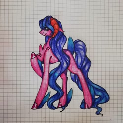 Size: 1080x1080 | Tagged: safe, artist:tessa_key_, derpibooru import, oc, oc only, pony, chest fluff, colored hooves, graph paper, horns, raised hoof, raised leg, solo, traditional art