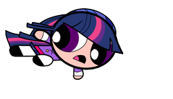 Size: 800x461 | Tagged: safe, artist:crimsoncow, derpibooru import, twilight sparkle, human, buttons, clothes, crossover, flying, hairstyle, humanized, shoes, simple background, solo, story included, the powerpuff girls, transparent background