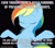 Size: 1200x1053 | Tagged: safe, derpibooru import, rainbow dash, pegasus, pony, bipedal, blue coat, exploitable meme, eyes closed, female, mare, meme, multicolored mane, multicolored tail, shrug, smiling, solo, text, underhoof