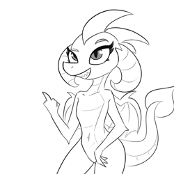 Size: 2048x2048 | Tagged: safe, artist:tjpones, derpibooru import, princess ember, grayscale, lineart, middle finger, monochrome, vulgar