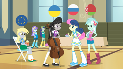 Size: 1920x1080 | Tagged: safe, derpibooru import, edit, edited screencap, screencap, bon bon, derpy hooves, lyra heartstrings, octavia melody, sweetie drops, equestria girls, rainbow rocks, belarus, eqg flag-tag meme, european union, russia, ukraine