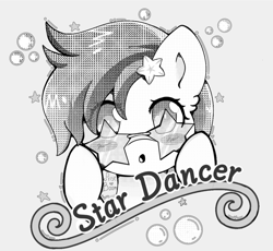 Size: 1085x1000 | Tagged: safe, artist:priseboom, derpibooru import, star dancer, earth pony, pony, star dancer appreciation collab, black and white, bust, comic, fanart, glasses, grayscale, hairpin, manga, monochrome, points, portrait, solo, space, stars