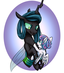 Size: 1056x1200 | Tagged: safe, artist:redahfuhrerking, derpibooru import, princess flurry heart, queen chrysalis, alicorn, changeling, changeling queen, pony, a better ending for chrysalis, alternate hairstyle, auntie chrissy, baby, baby pony, duo, female