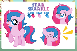 Size: 4000x2661 | Tagged: safe, artist:jennieoo, derpibooru import, oc, oc:star sparkle, pony, unicorn, angry, blushing, clothes, dress, female, filly, foal, gala dress, happy, looking at you, one eye closed, puffy cheeks, reference, reference sheet, show accurate, smiling, solo, tongue, tongue out, vector, wink, winking at you