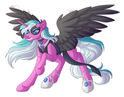 Size: 4592x3600 | Tagged: safe, artist:amazing-artsong, derpibooru import, oc, oc:nightmare jewel, alicorn, pony, absurd resolution, alicorn oc, colored wings, female, horn, mare, mask, nightmare form, simple background, solo, transparent background, wings
